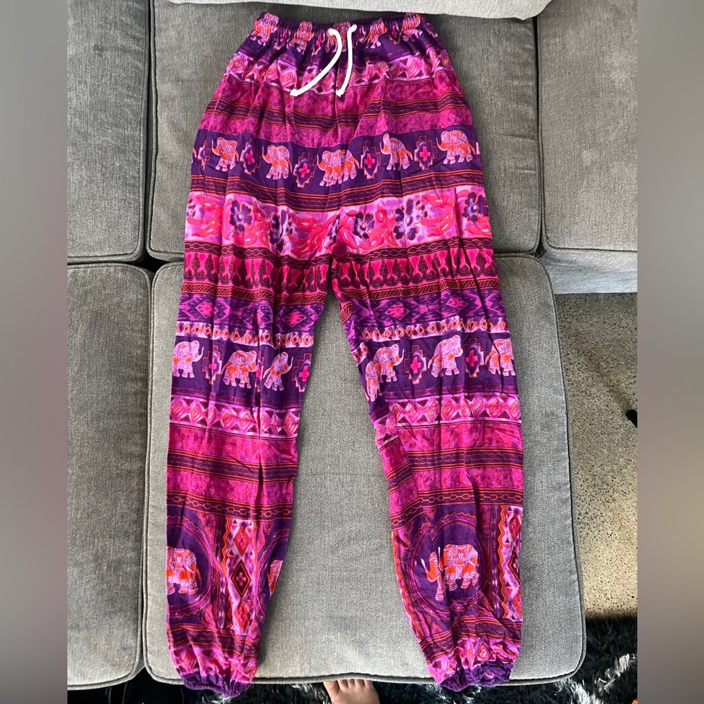 Vibrant Pink and Purple Kids Elephant Print Pants